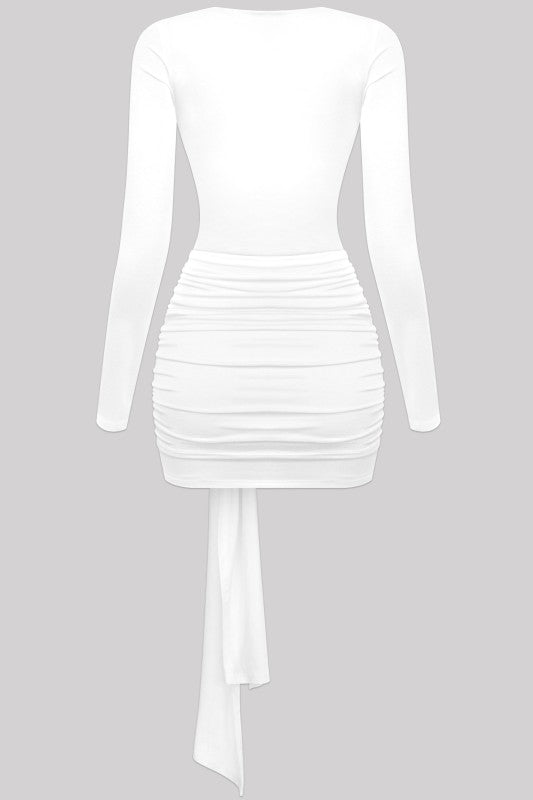 Long Sleeve Front Tie Mini Dress