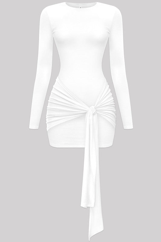 Long Sleeve Front Tie Mini Dress